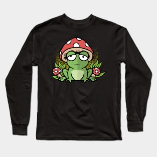 Frog In Toadstool Mushroom Hat Cute Aesthetic Cottagecore Long Sleeve T-Shirt